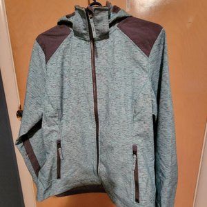 Free Country Soft Shell Jacket with Hood- Aqua/Gray, Size- Medium,